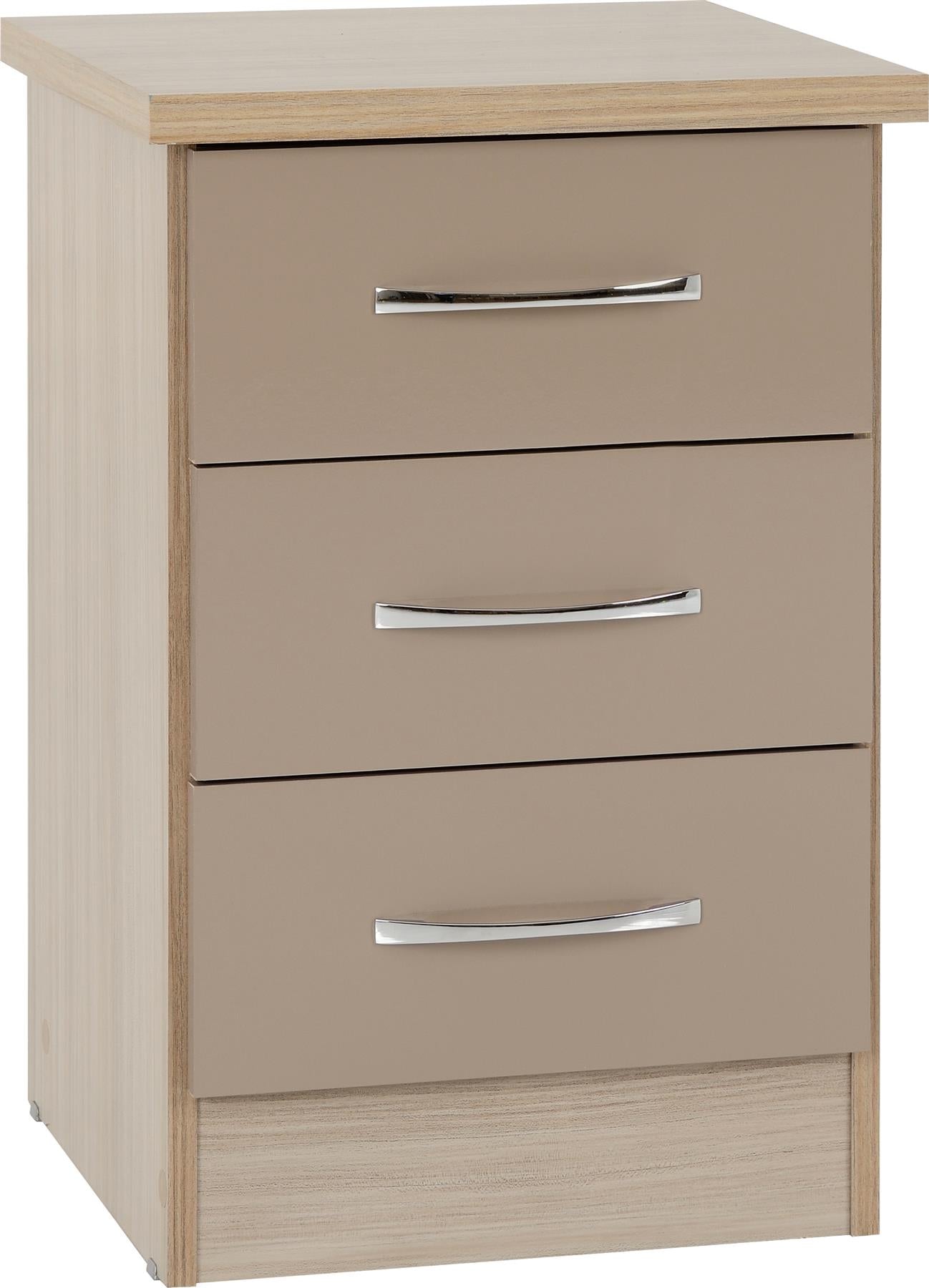 NEVADA 3-DRAWER BEDSIDE TABLE - OYSTER/LIGHT OAK