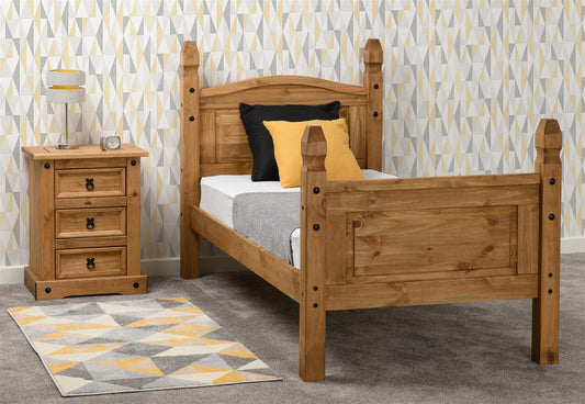 CORONA WOODEN HIGHFOOT END BED - 3FT SINGLE - DISTRESSED WAXED PINE