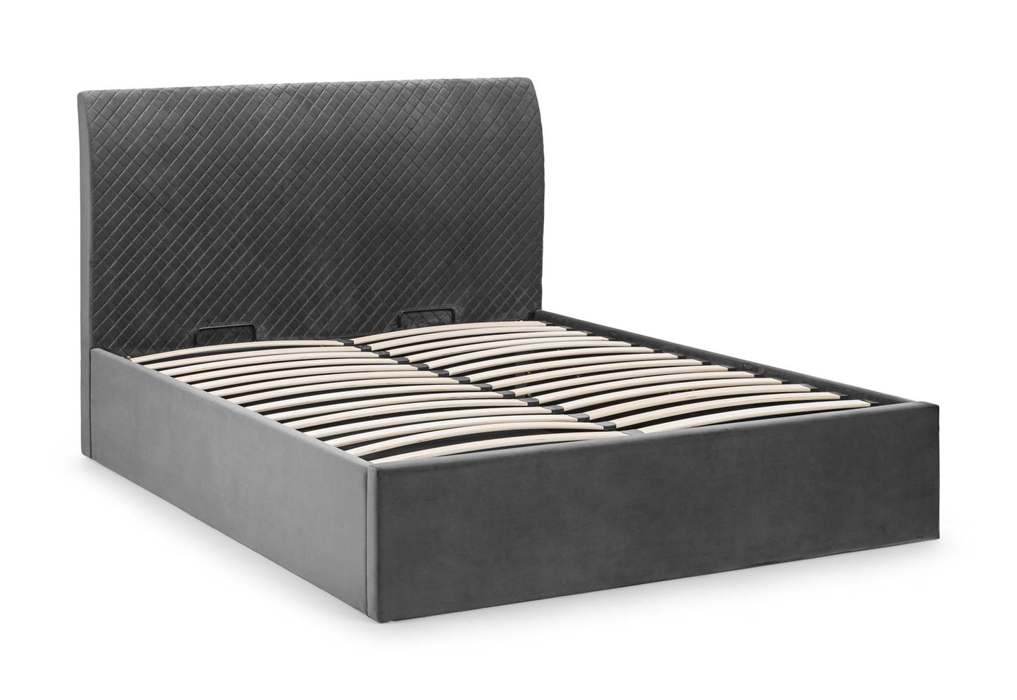 SANDERSON VELVET END LIFT OTTOMAN BED - 6FT SUPER KING SIZE - GREY