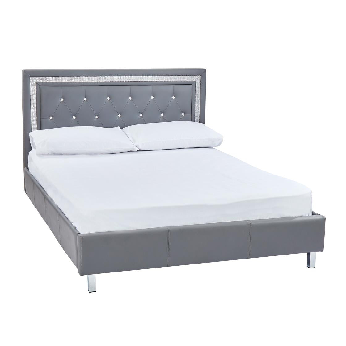 CRYSTALLE FAUX LEATHER BED - 4FT6 DOUBLE - GREY