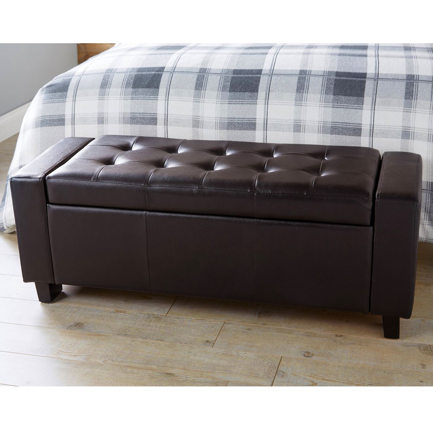 VERONA LEATHER OTTOMAN STORAGE BENCH - BROWN