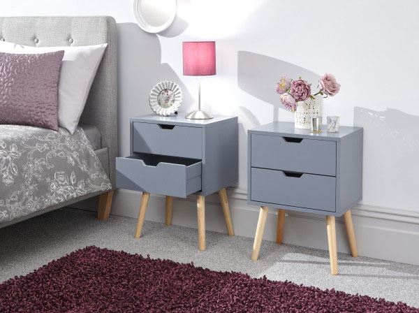 PAIR OF NYBORG 2-DRAWER BEDSIDE TABLES - DARK GREY