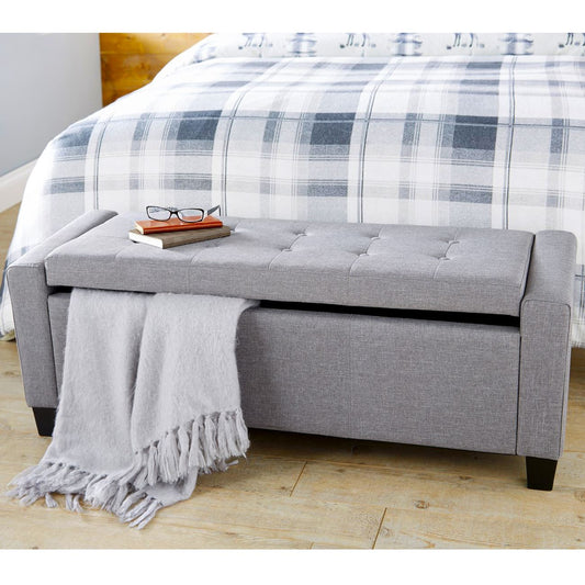 VERONA FABRIC OTTOMAN STORAGE BENCH - GREY