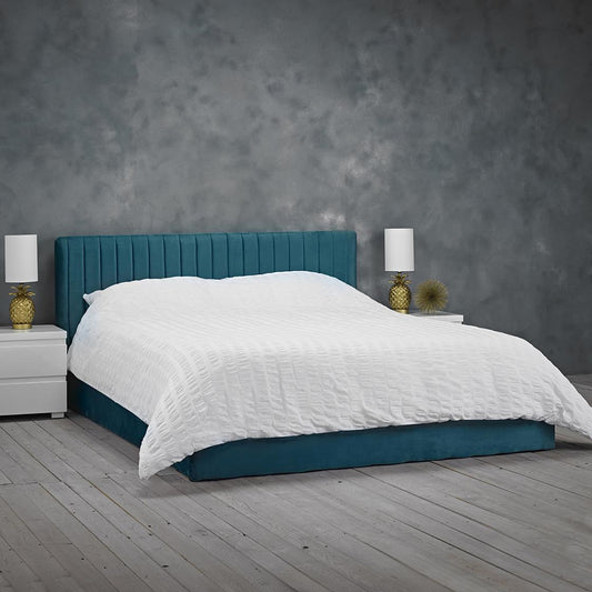 BERLIN VELVET END LIFT OTTOMAN BED - 5FT KING SIZE - TEAL