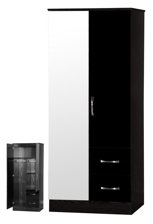 MARINA 2 DOOR COMBINATION MIRRORED WARDROBE - BLACK