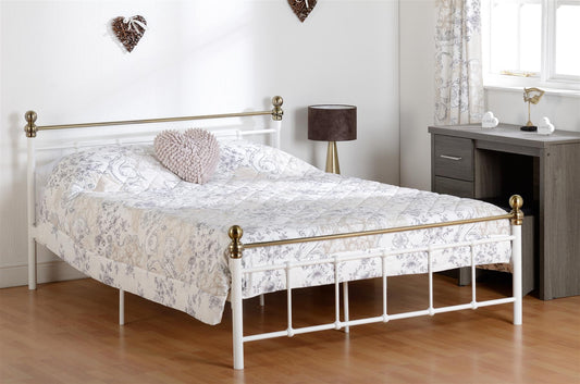 MARLBOROUGH METAL BED - 4FT6 DOUBLE - WHITE/ANTIQUE BRASS