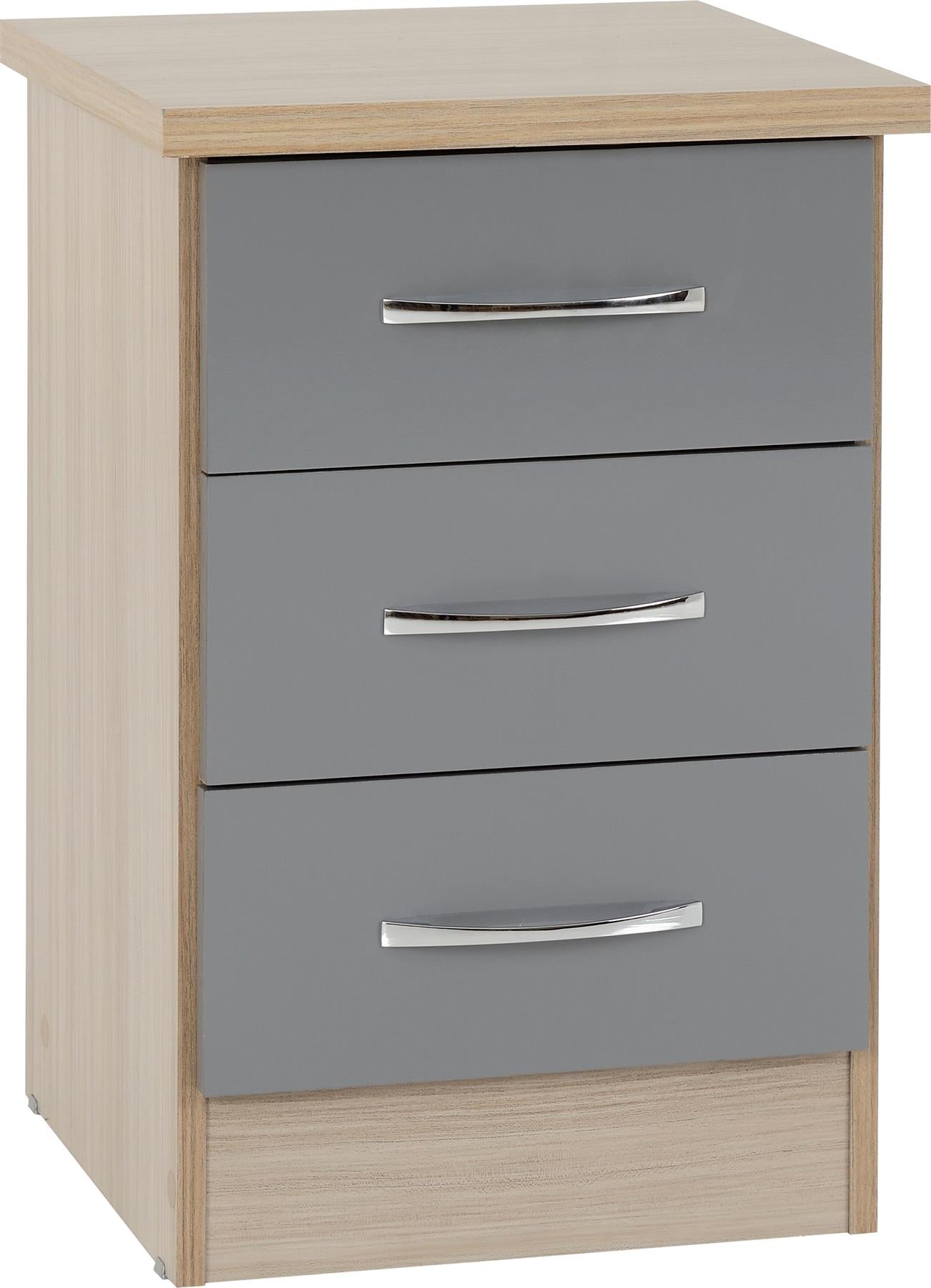 NEVADA 3-DRAWER BEDSIDE TABLE - GREY/LIGHT OAK