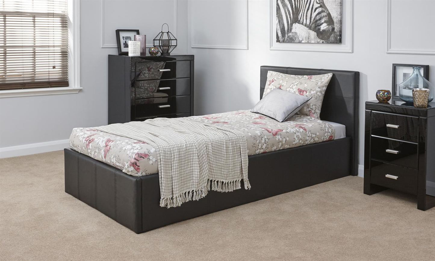 FAUX LEATHER END LIFT OTTOMAN BED - 3FT SINGLE - BLACK