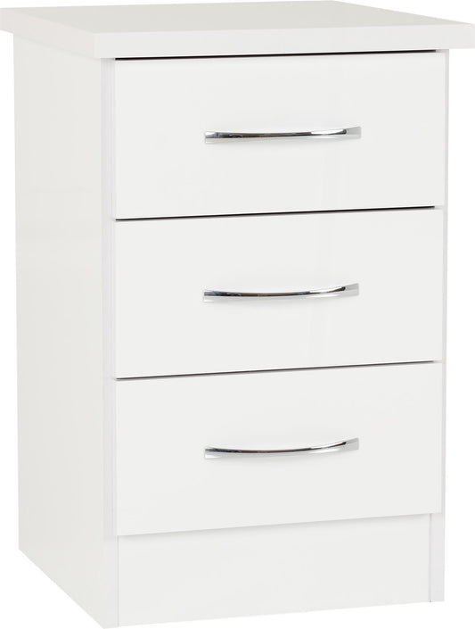 NEVADA 3-DRAWER BEDSIDE TABLE - WHITE