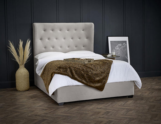 BELGRAVIA FABRIC END LIFT OTTOMAN BED - 5FT KING SIZE - CAPPUCCINO