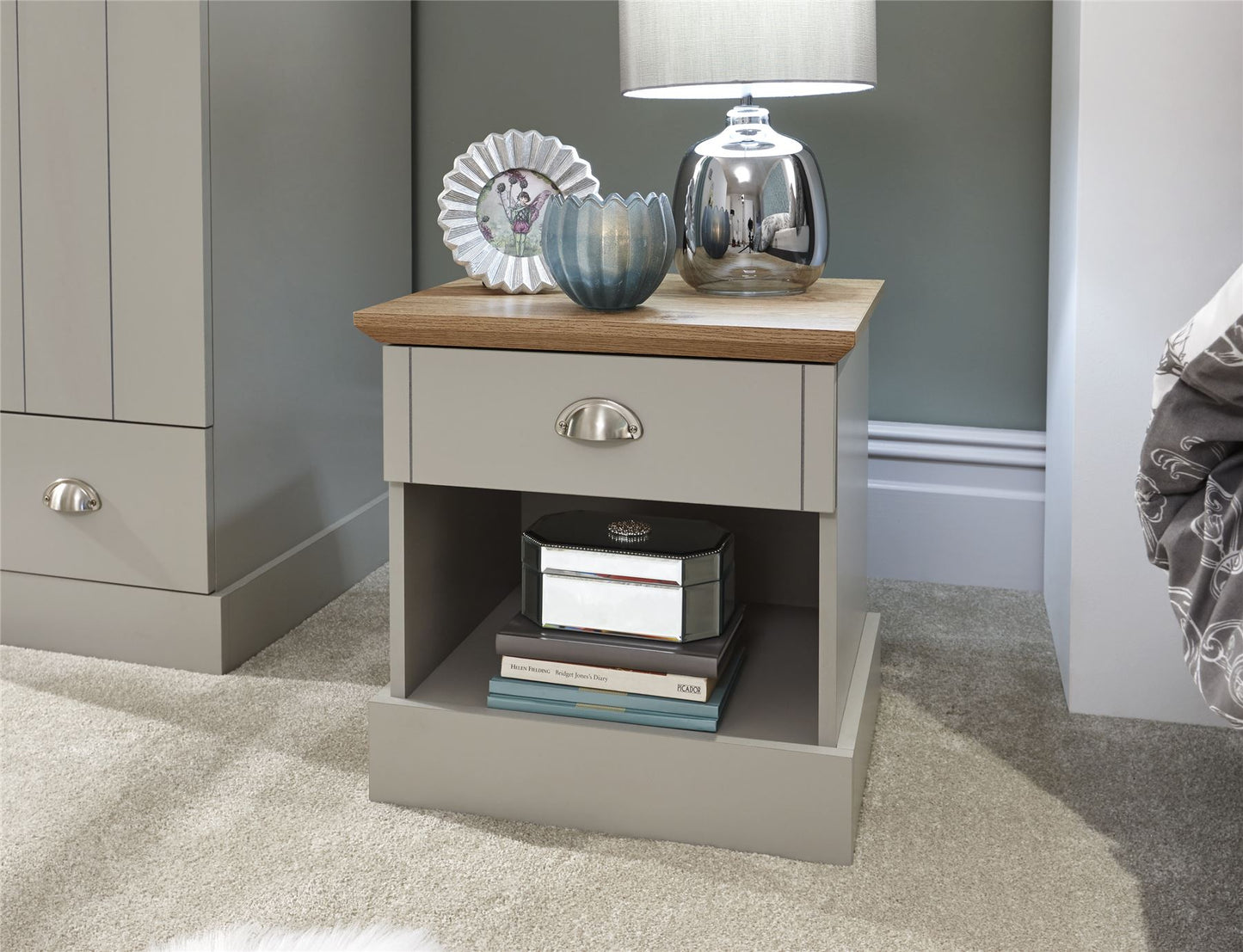 KENDAL 1-DRAWER BEDSIDE TABLE - GREY