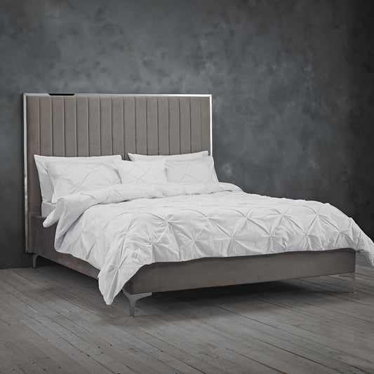 BERKELEY VELVET BED - 4FT6 DOUBLE - MINK GREY