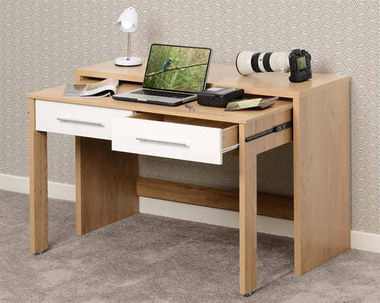 SEVILLE 2 DRAWER SLIDER DESK - WHITE/LIGHT OAK