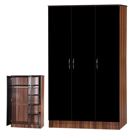 ALPHA 3 DOOR TRIPLE WARDROBE - BLACK/WALNUT