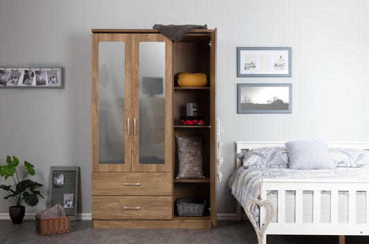 KINSBURY 3 DOOR MIRRORED WARDROBE - OAK