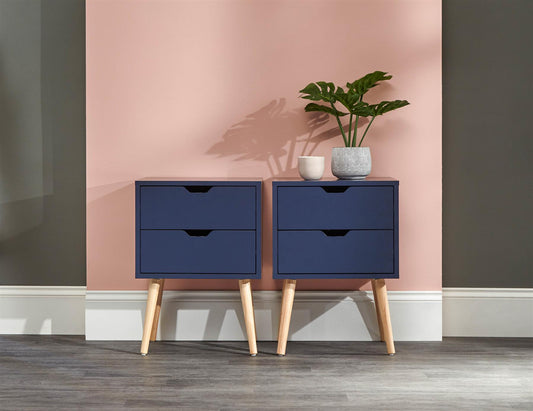 PAIR OF NYBORG 2-DRAWER BEDSIDE TABLES - NIGHTSHADOW BLUE