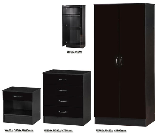 ALPHA 2 DOOR WARDROBE 3 PIECE BEDROOM SET - BLACK