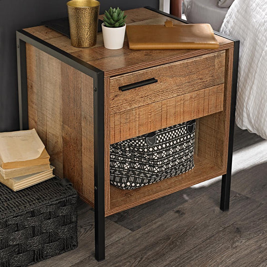 HOXTON 1-DRAWER BEDSIDE TABLE - DISTRESSED OAK