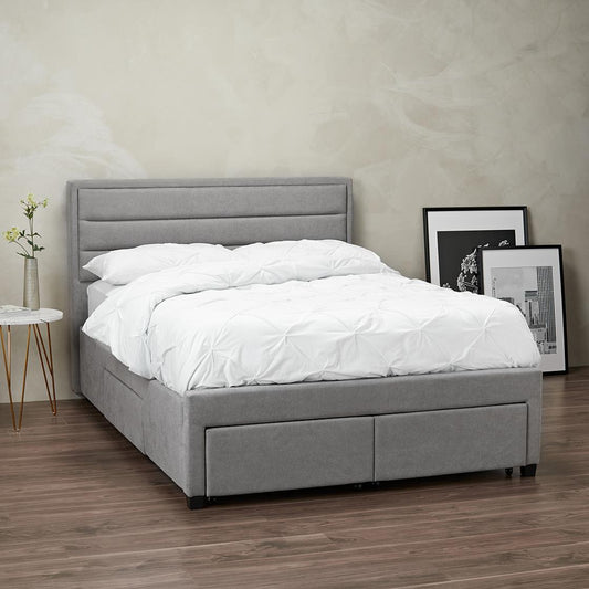 GREENWICH FABRIC 2-DRAWER BED - 5FT KING SIZE - GREY