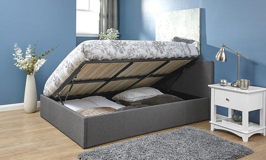 HOPSACK FABRIC SIDE LIFT OTTOMAN BED - 5FT KING SIZE - GREY