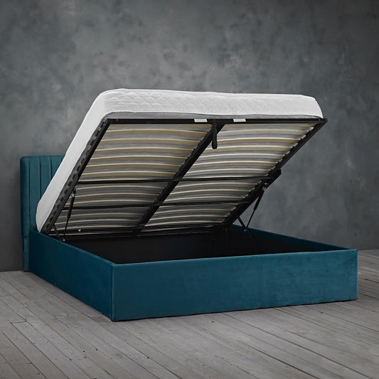 BERLIN VELVET END LIFT OTTOMAN BED - 4FT SMALL DOUBLE - TEAL