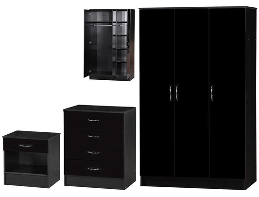 ALPHA 3 DOOR WARDROBE 3 PIECE BEDROOM SET - BLACK