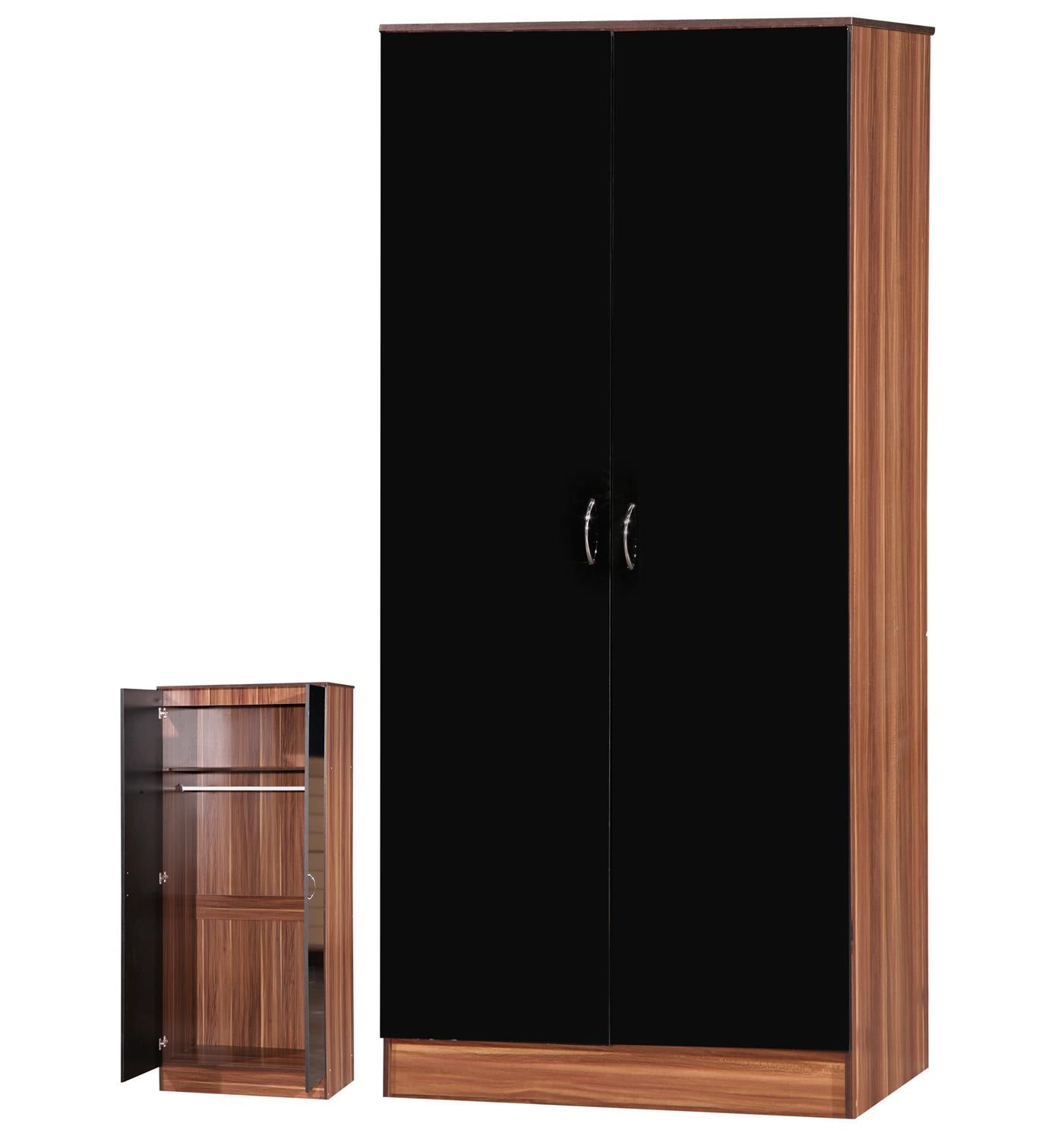 ALPHA 2 DOOR DOUBLE WARDROBE - BLACK/WALNUT