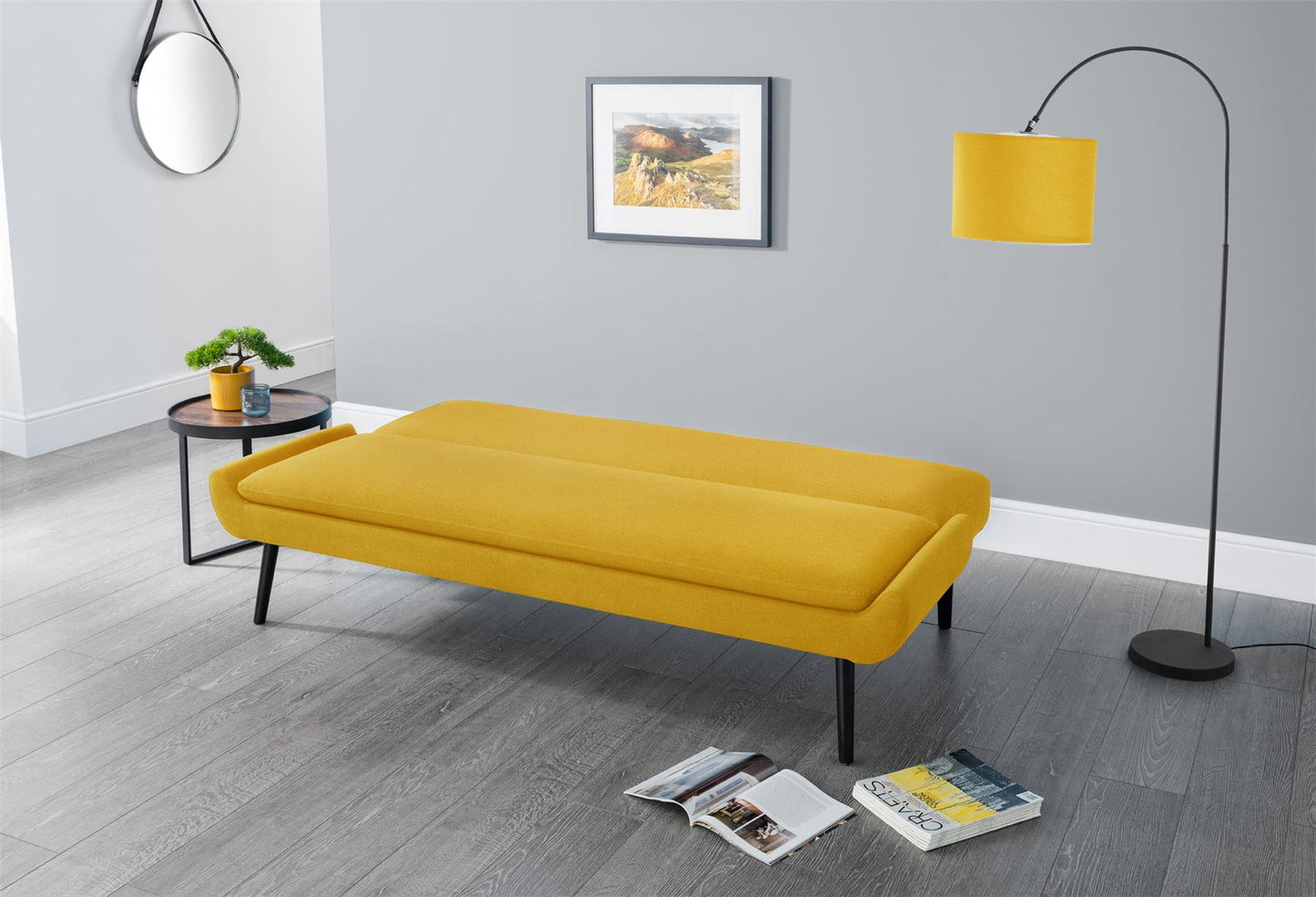 GAUDI LINEN FABRIC SOFA BED - MUSTARD