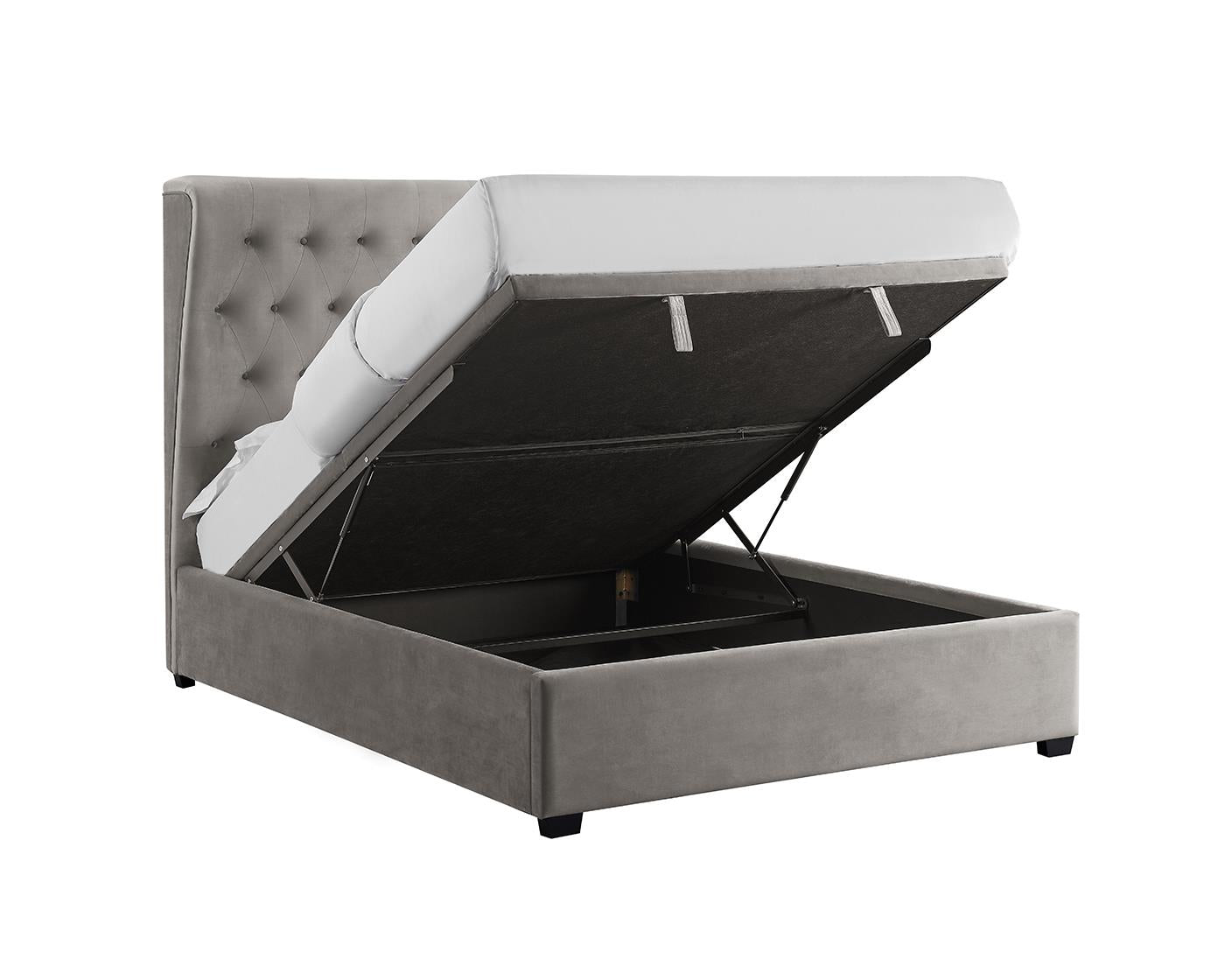 BELGRAVIA FABRIC END LIFT OTTOMAN BED - 6FT SUPER KING SIZE - GREY