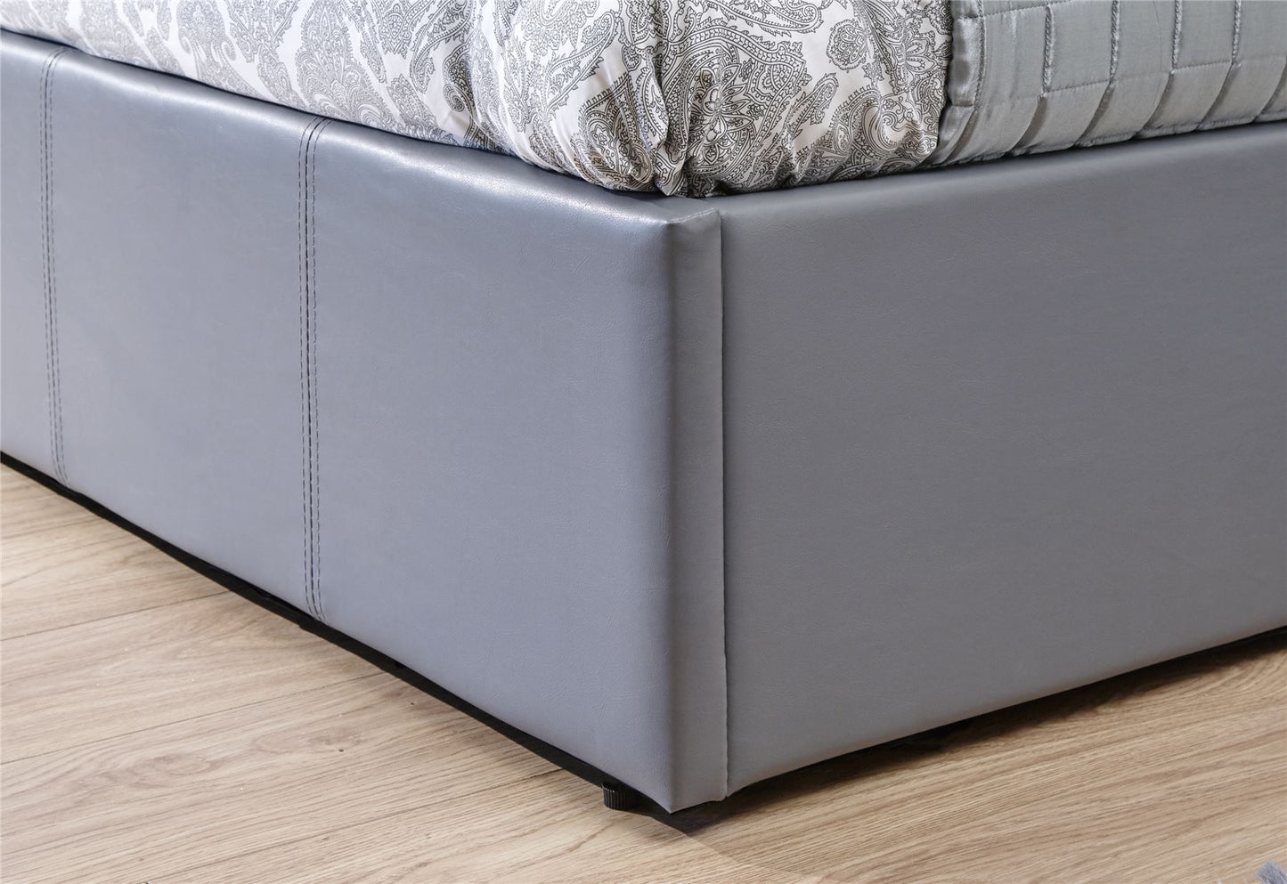 FAUX LEATHER END LIFT OTTOMAN BED - 4FT SMALL DOUBLE - GREY