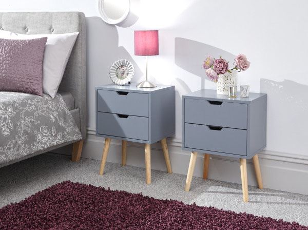 PAIR OF NYBORG 2-DRAWER BEDSIDE TABLES - DARK GREY