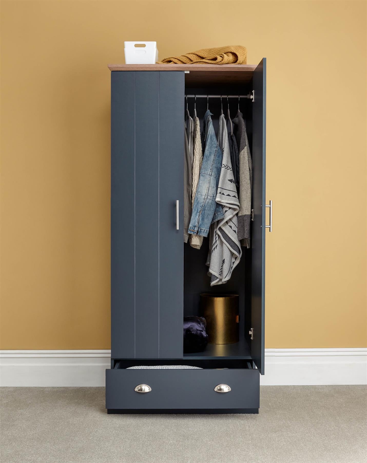 KENDAL 2 DOOR 1 DRAWER WARDROBE - SLATE BLUE