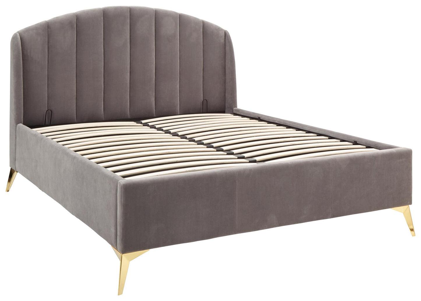 PETTINE VELVET END LIFT OTTOMAN BED - 5FT KING SIZE - GREY