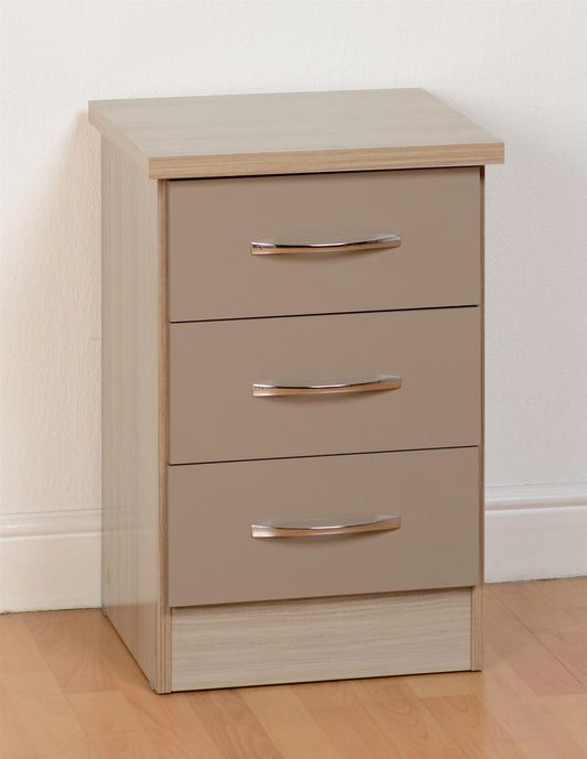 NEVADA 3-DRAWER BEDSIDE TABLE - OYSTER/LIGHT OAK