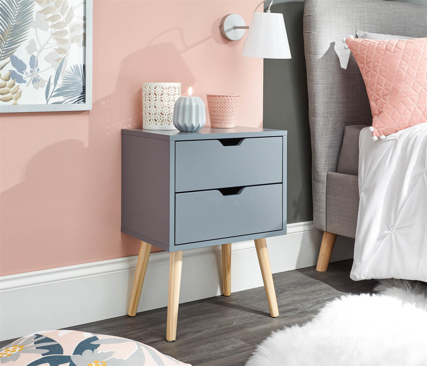 NYBORG 2-DRAWER BEDSIDE TABLE - DARK GREY