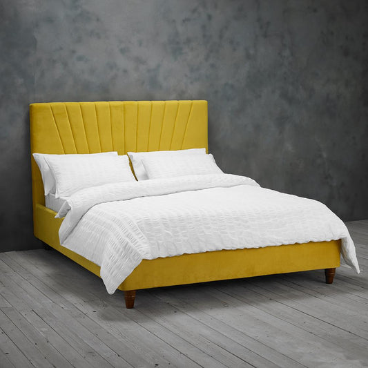 LEXIE VELVET BED - 4FT6 DOUBLE - MUSTARD