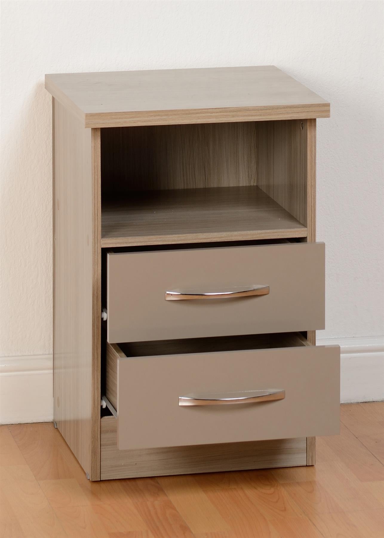 NEVADA 2-DRAWER BEDSIDE TABLE - OYSTER/LIGHT OAK