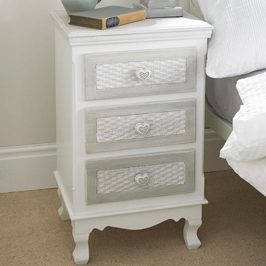 BRITTANY 3-DRAWER BEDSIDE TABLE - WHITE/GREY