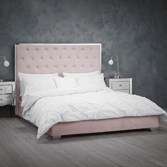 MERIBEL VELVET BED - 5FT KING SIZE - PINK