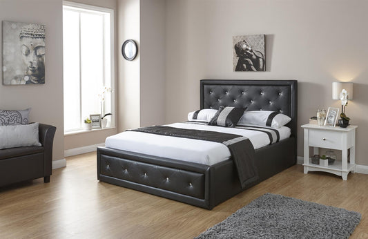 HOLLYWOOD FAUX LEATHER END LIFT OTTOMAN BED - 4FT6 DOUBLE - BLACK