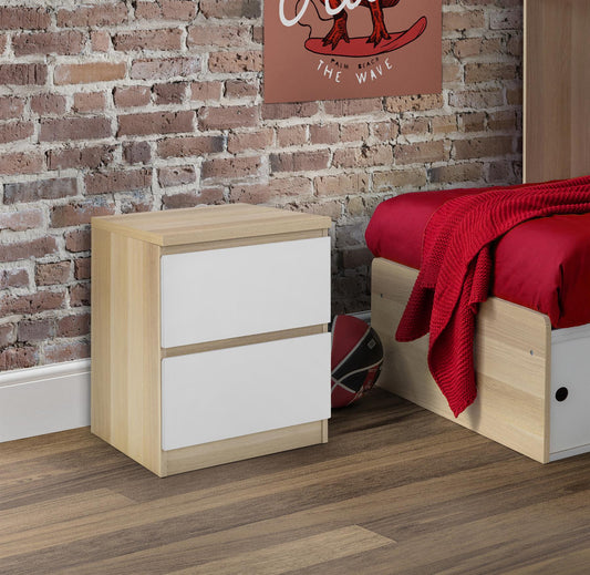 JUPITER 2-DRAWER BEDSIDE TABLE - WHITE/OAK