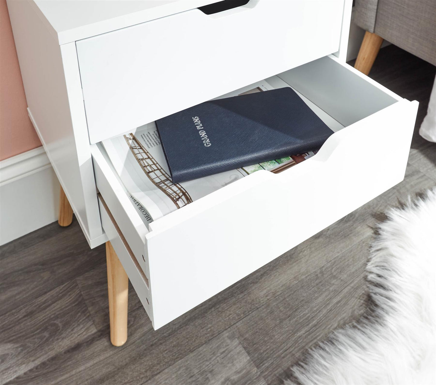 PAIR OF NYBORG 2-DRAWER BEDSIDE TABLES - WHITE