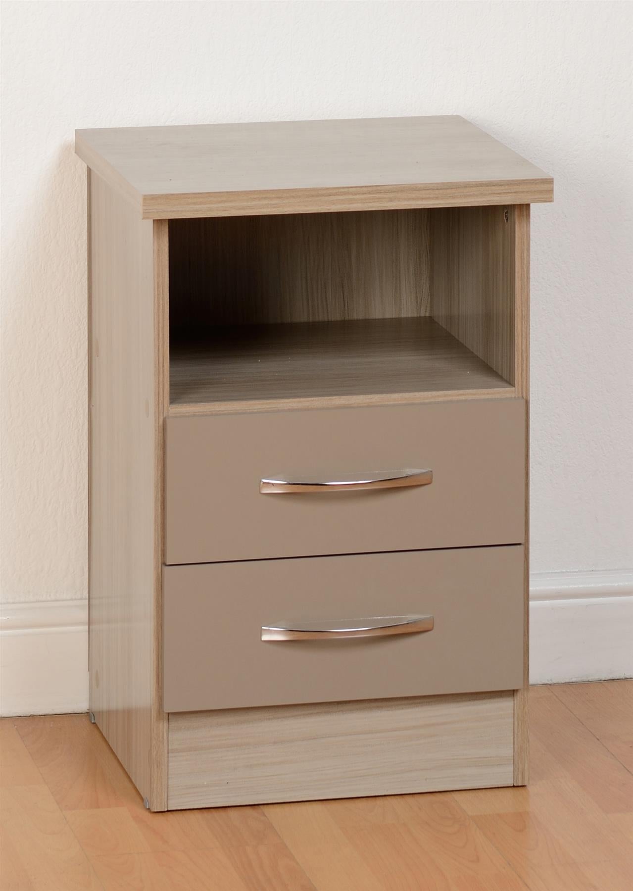 NEVADA 2-DRAWER BEDSIDE TABLE - OYSTER/LIGHT OAK