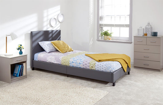 BED IN A BOX FAUX LEATHER BED - 3FT SINGLE - GREY