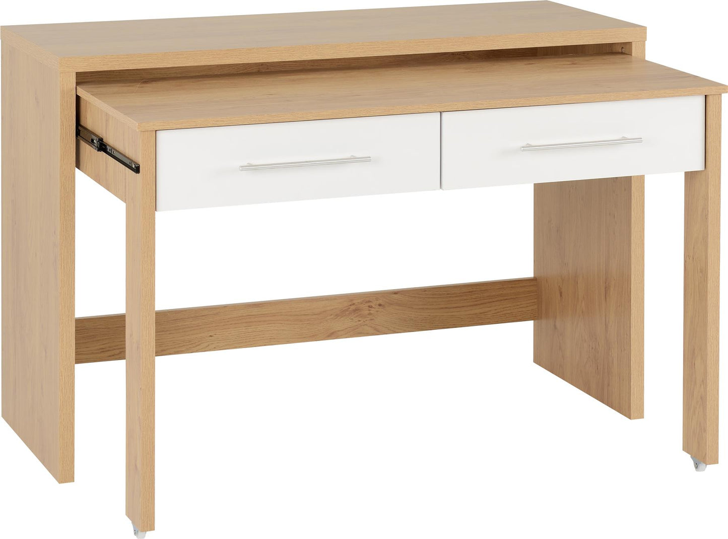 SEVILLE 2 DRAWER SLIDER DESK - WHITE/LIGHT OAK