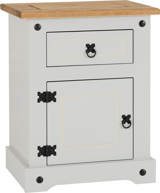 CORONA 1-DRAWER 1-DOOR BEDSIDE TABLE - GREY/DISTRESSED WAXED PINE