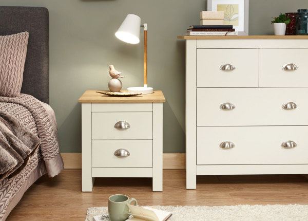 LANCASTER 2-DRAWER BEDSIDE TABLE - CREAM