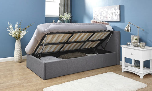 HOPSACK FABRIC SIDE LIFT OTTOMAN BED - 3FT SINGLE - GREY