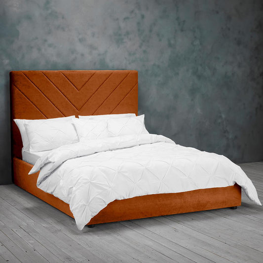 ISLINGTON VELVET BED - 5FT KING SIZE - ORANGE