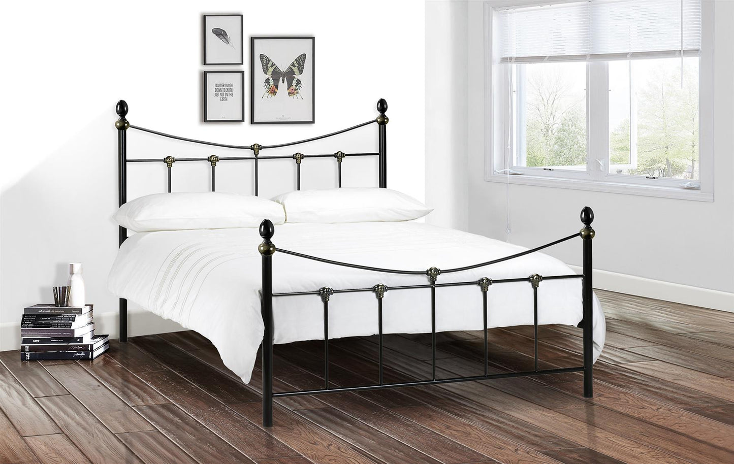 REBECCA METAL BED - 4FT6" DOUBLE - BLACK/GOLD